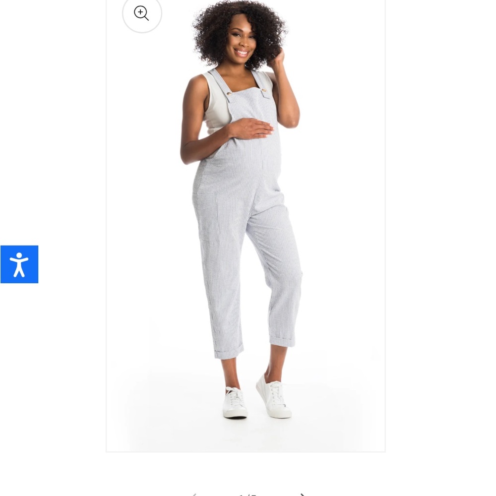 Nani Royal Stripe Everly Grey-Maternity Seersucker Overalls-Large)